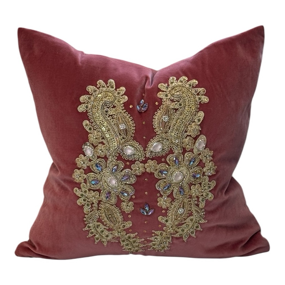 Regal Rose Embroidered Velvet Pillow